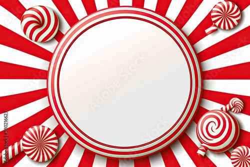 Red and white striped Christmas candy cane frames. Christmas border with a striped candy lollipop design with a circle, star, heart, and square. Template for Christmas. Drawing in format with a