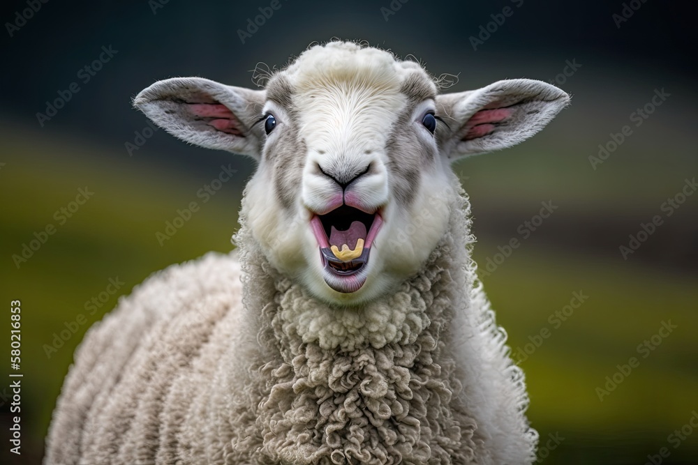 Funny picture of a Greyface Dartmoor lamb with its tongue out. Greyface Dartmoor lambs are a rare breed of domestic sheep that come from the area around Dartmoor in south west England. Generative AI