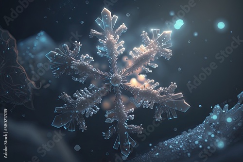 Snowflakes on a background of deep blue. Generative AI