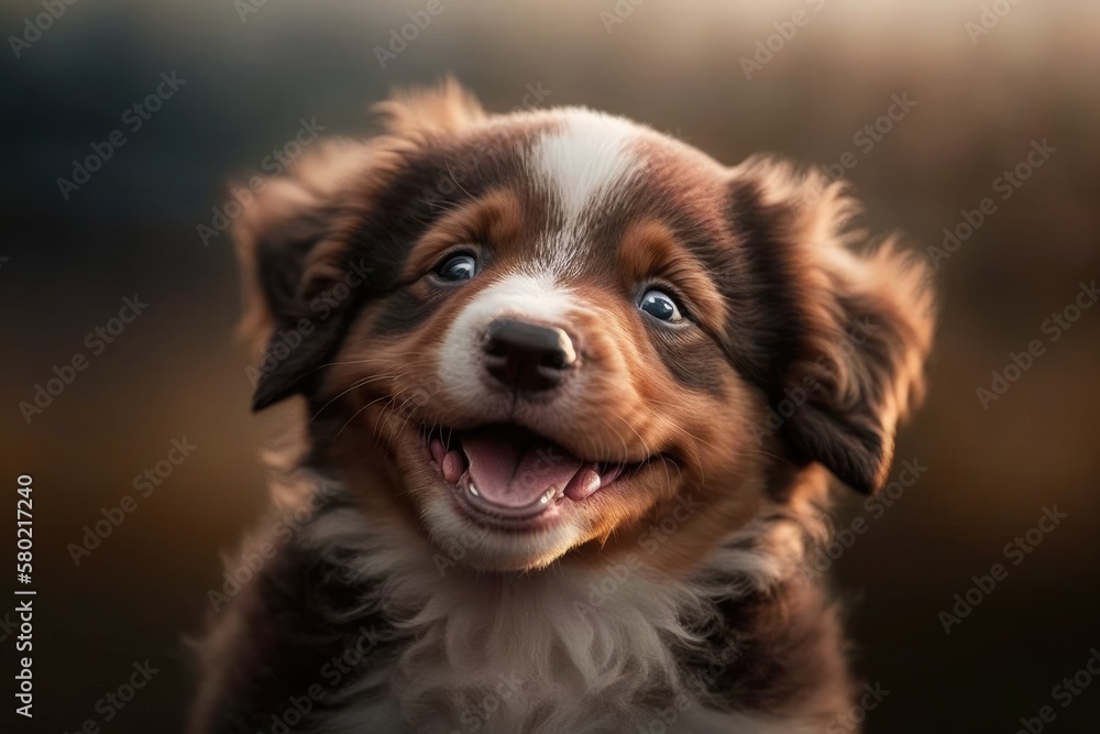 A cute brown puppy was smiling with its tongue out. Generative AI
