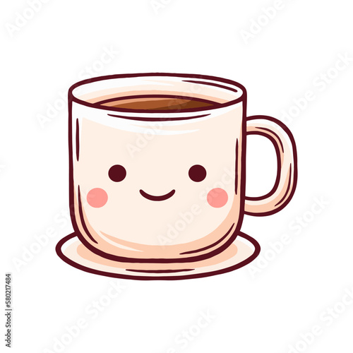 Kawaii hot coffee vector illustration with smiley face