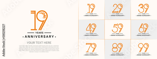 set of anniversary logotype orange and black color and ornament for special celebration event