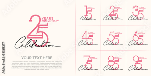 set of anniversary logotype pink color and black handwriting for special celebration event
