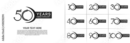 set of anniversary logotype black color and ribbon for special celebration event