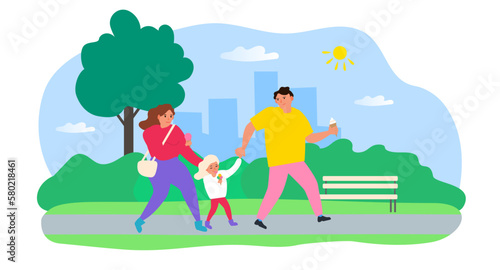 happy family walking in the park and eating ice cream vector illustration