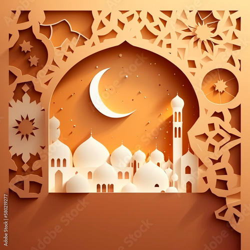 Holy month of Ramadan. Postcard, poster, holiday. Generative AI. photo