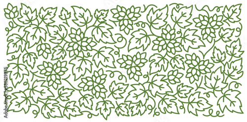 Humulus, hop floral ornament. Thick line pattern background. Editable outline stroke. Vector line.