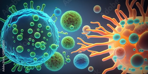 Photo Macro Virus cells and bacteria on abstract background by ai generative