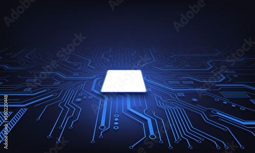 Abstract technology chip processor background circuit board and html code,3D illustration blue technology background vector.