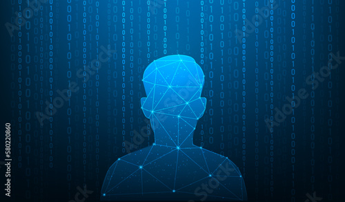 Computer hackers anonymity person. Internet cyber security protection business concept. anonymous spam online. vector illustration on blue dark background.