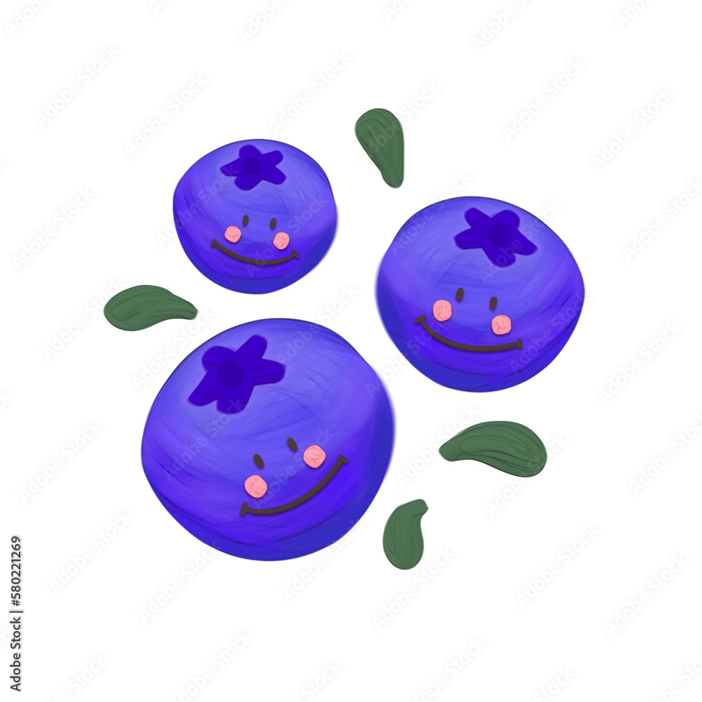 Naklejka premium Cute blueberry fruit stationary sticker oil painting