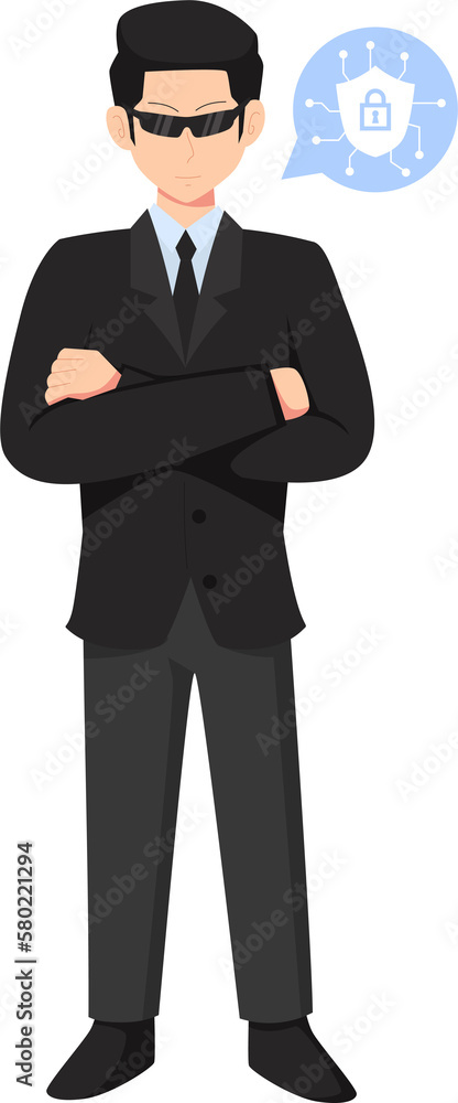 Digital data protection illustration with cyber security cartoon character. Cloud computing network safety concept Digital data protection illustration with cyber security cartoon character. Cloud computing network safety concept