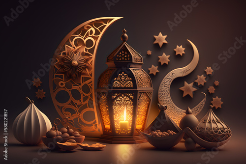 Ramadan background 3d rendering made with Generative AI