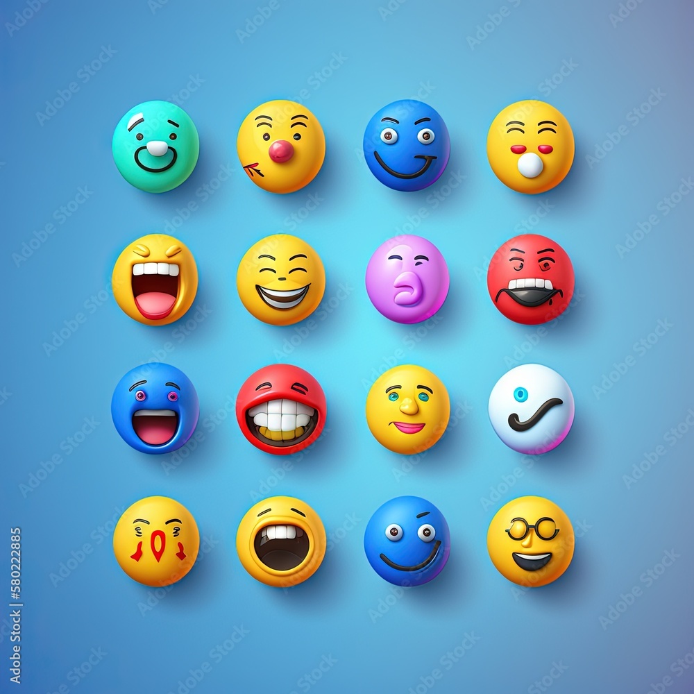 Set of super funny emoticons, emoji. Generative AI Set of super funny emoticons, emoji. Generative AI