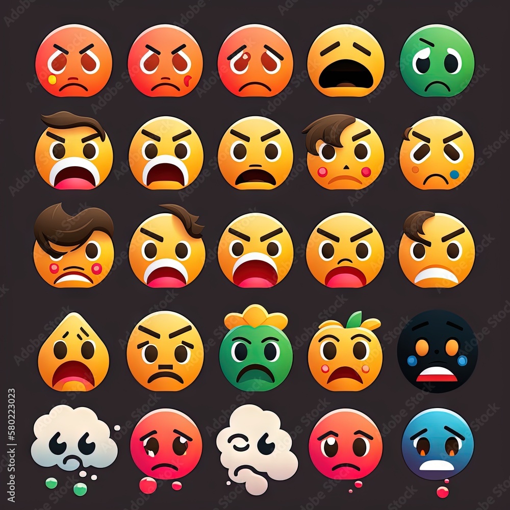 Fototapeta premium Set of super funny emoticons, emoji. Generative AI