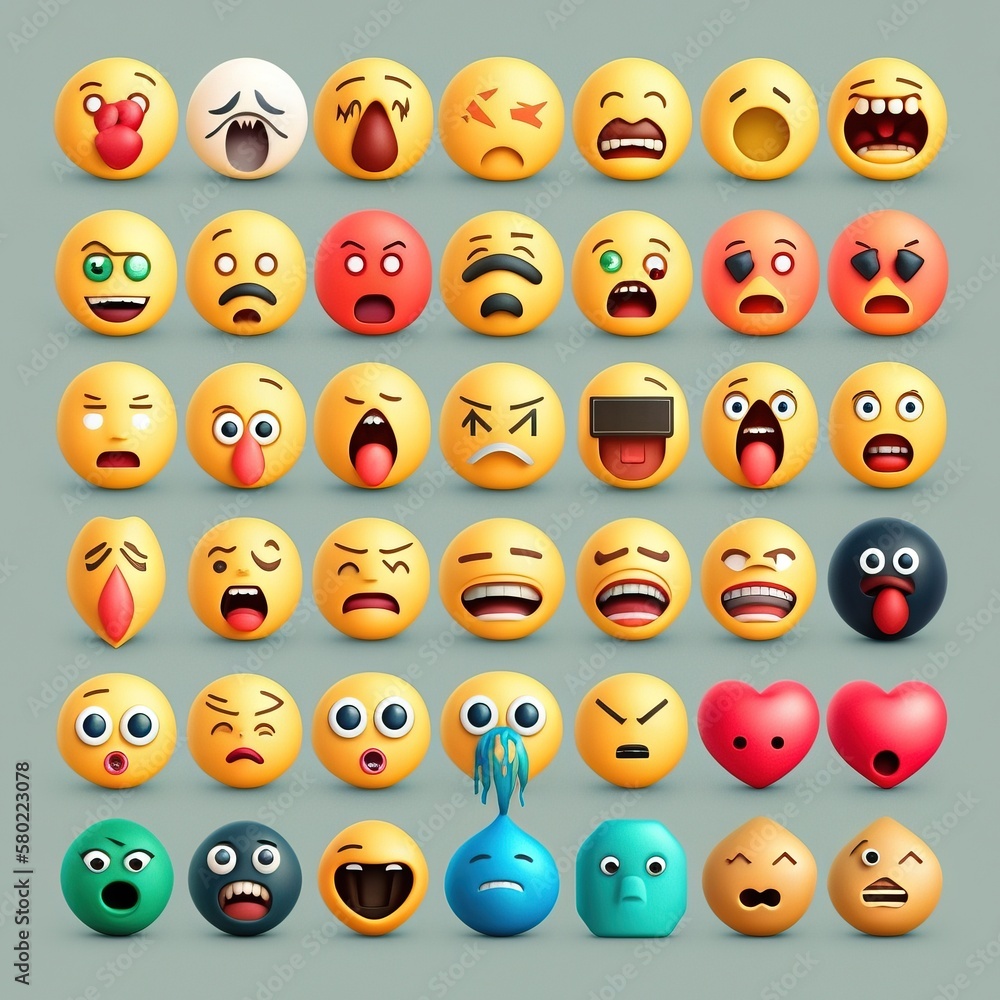 Set of super funny emoticons, emoji. Generative AI Set of super funny emoticons, emoji. Generative AI