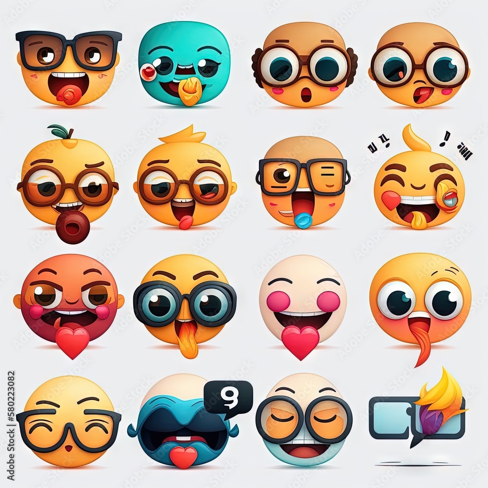 Set of super funny emoticons, emoji. Generative AI Set of super funny emoticons, emoji. Generative AI