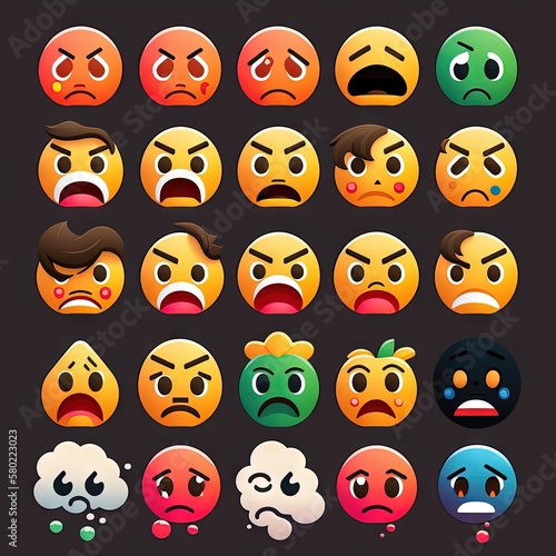 Set of super funny emoticons, emoji. Generative AI