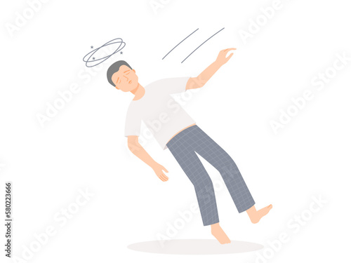 Isolated of a fainting man in flat vector illustration.	 photo