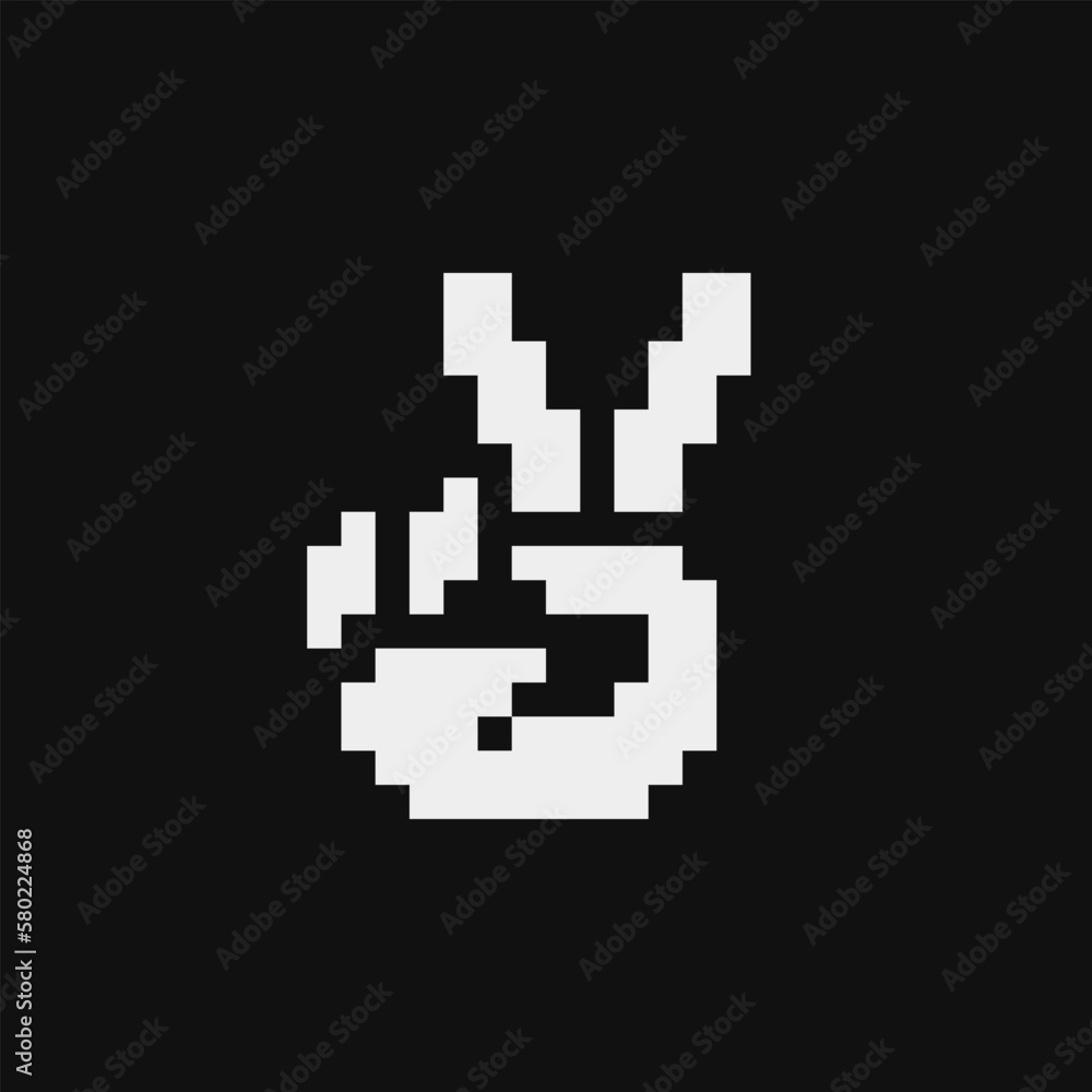 Victory hand. Pixel art icon. Flat style. 1-bit. Sticker design. Isolated abstract vector illustration. Victory hand. Pixel art icon. Flat style. 1-bit. Sticker design. Isolated abstract vector illustration.