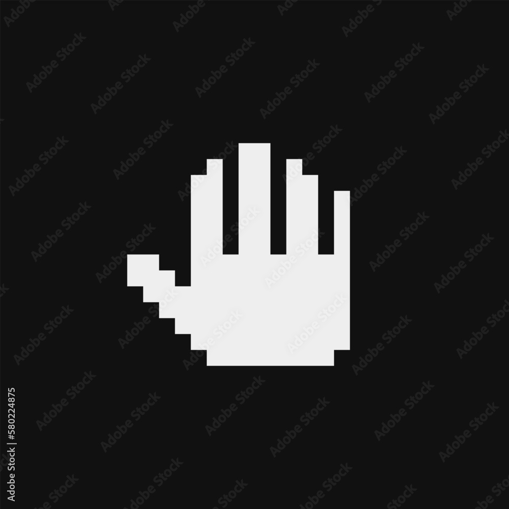 Raised back of hand, emoji. Voting hand. Pixel art style. Isolated vector illustration.