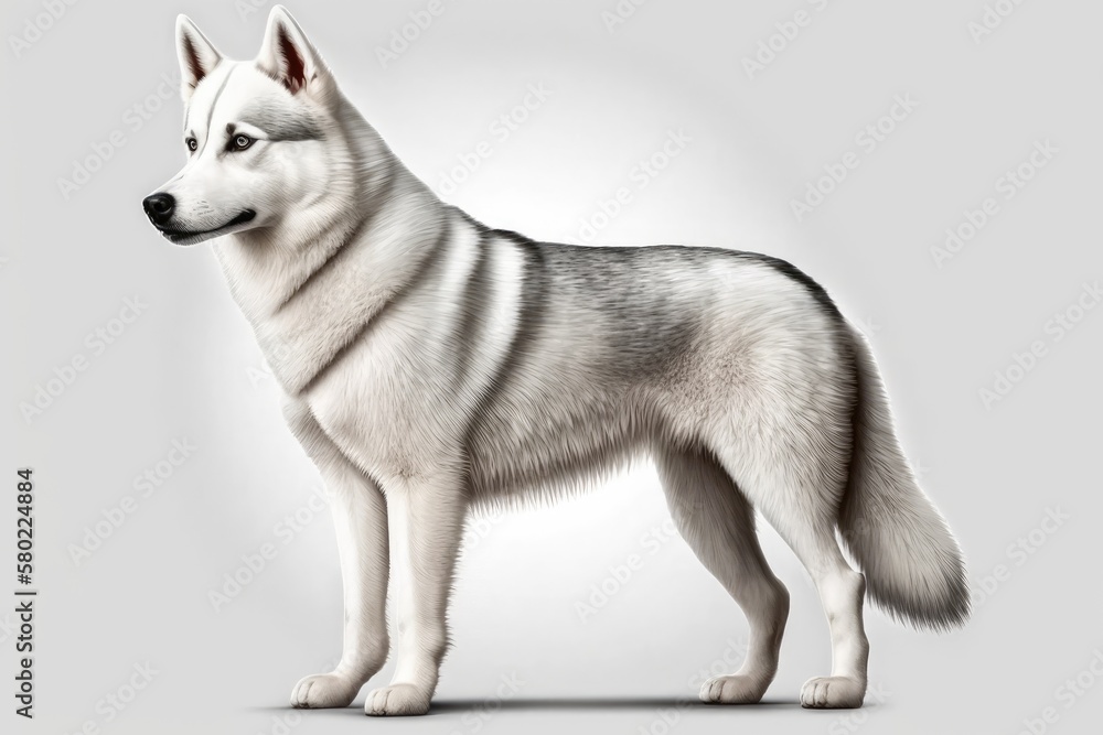 Isolated white Siberian Husky dog breed illustration. Generative AI