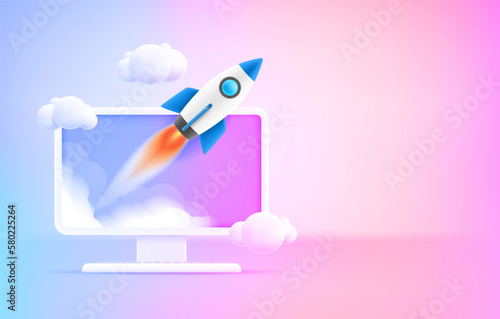 Start up your business concept.  3d vector banner with copy space