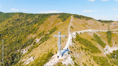 Gelendzhik, Russia. Markoth park. Worship cross, Aerial View photo