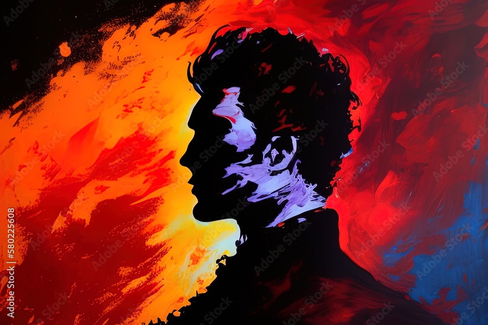 Digital illustration of a silhouette man, generative ai