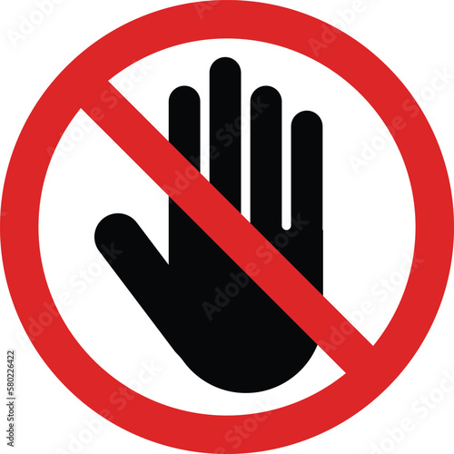 Stop hand icon . Hand forbidden sign, no entry, do not touch . Stop road sign. Prohibited warning icon