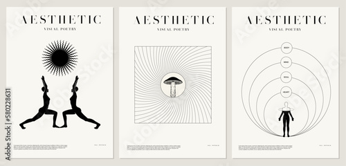 Vector minimalistic placard with illustration. Creative abstract artwork with hand drawn silhouette .