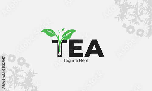 Tea Leaf Initial Restaurant Bar Typography Simple Logo Template Design
