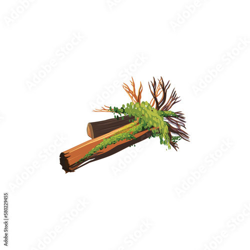 dead tree fall down on ground vector on white