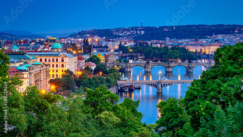 Prague, Czech Republic - City river views at night