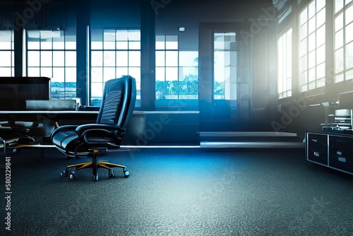 leather office chair in front of black background