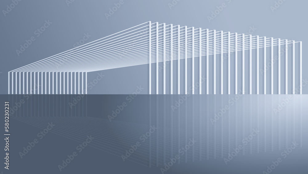 3D rendering of architectural space with line structure 3D rendering of architectural space with line structure