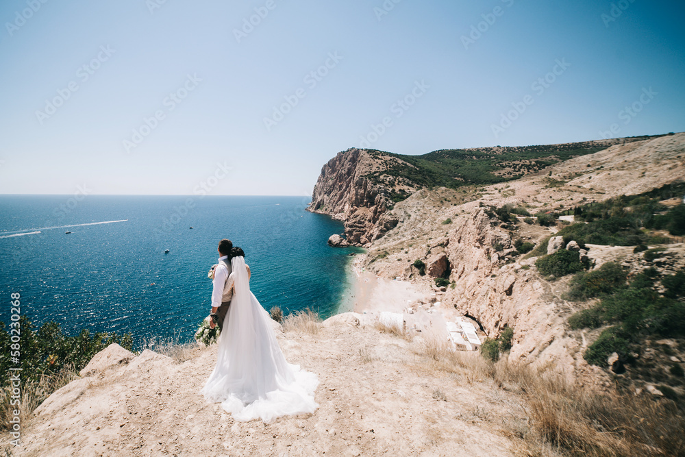 Beautiful wedding couple. Wedding by the sea. Beautiful wedding couple. Wedding by the sea.