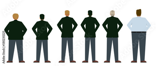 ビジネスマン・サラリーマン　様々な人種の男性の後ろ姿のイラストセット