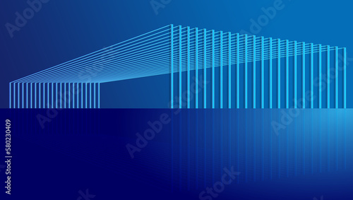 3D rendering of building space with blue line structure