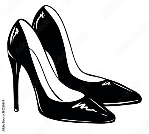 Vector illustration of fashionable women's shoes with high heels on a white background. Black elegant shoes stiletto for logo design.