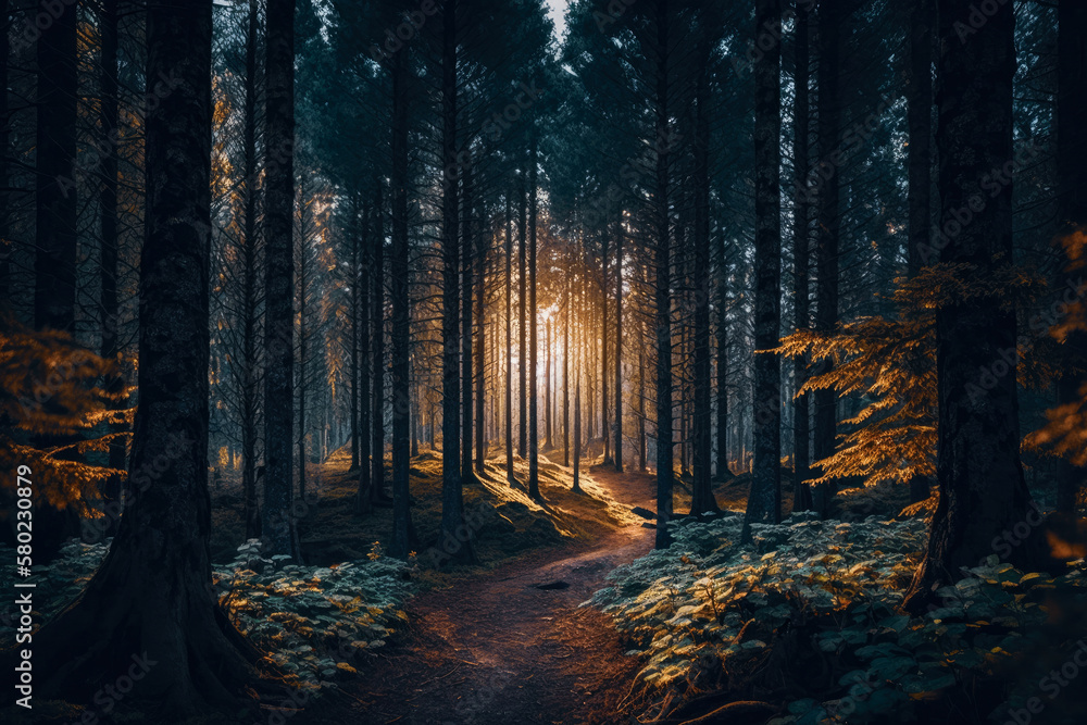 Fototapeta premium The Diversity of Forests: Exploring Woodland, Rainforest, Coniferous, and Deciduous Forests AI Generated