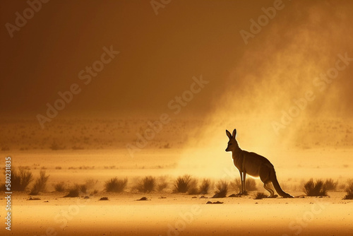 The Kangoroo in Dust Storm at Sunrise Long Shadow - AI Generatif photo