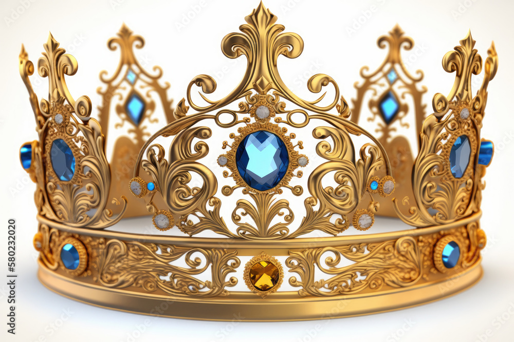 Royal gold crown on a white background with sapphires, generative AI ...