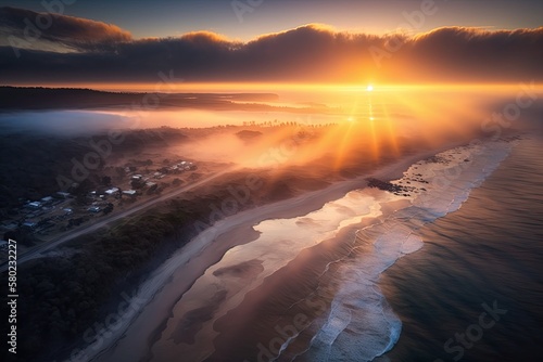 Aerial image of the central coast's offshore dawn as it ushers in a new day. Generative AI