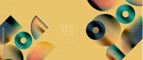 Geometric abstract panorama wallpaper background. Round shapes and circles, metallic color geometric shapes composition