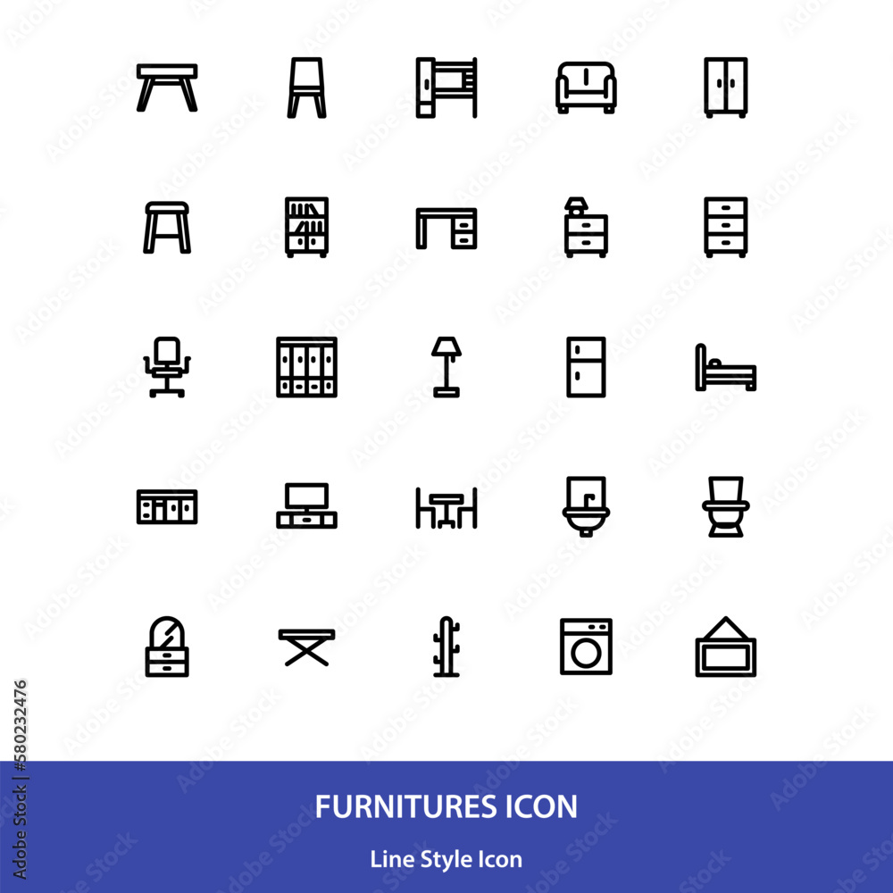 Furniture icon pack in outline style vector design Furniture icon pack in outline style vector design