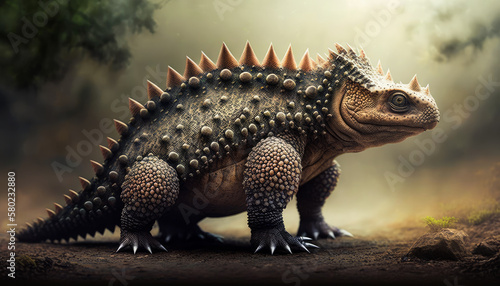 An image of dinosaur with spikes on its back. Generative AI.