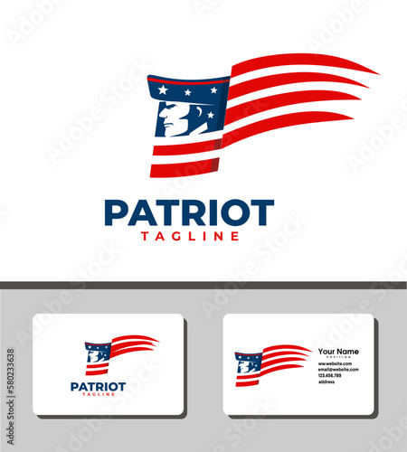 Simple and outstanding logo template design that illustrates the American flag and patriot icon character 