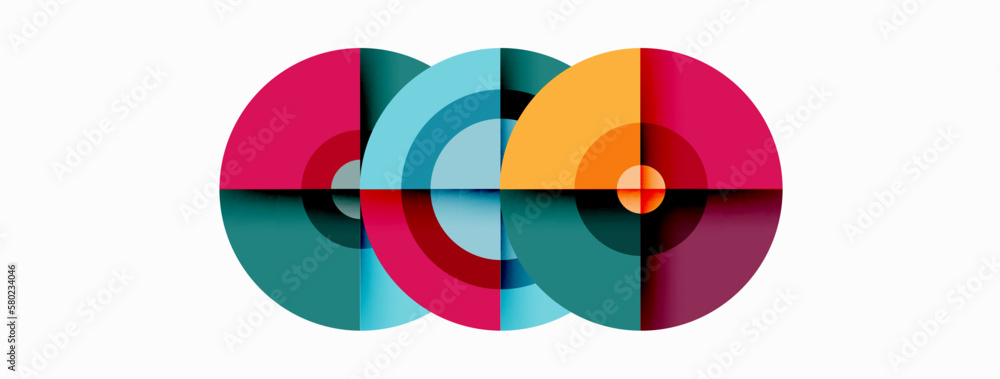 Circles with shadows trendy minimal geometric composition abstract background