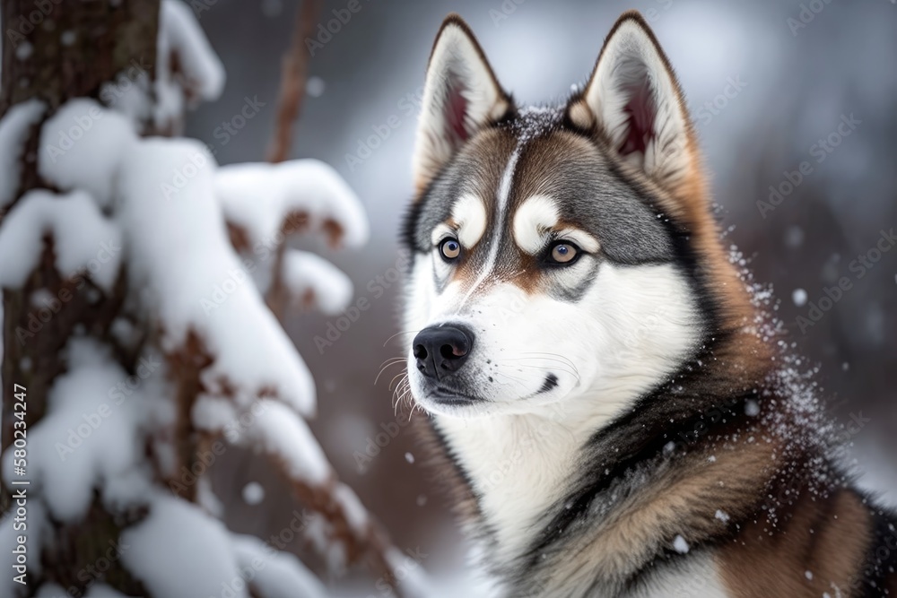 a Siberian husky, in agouti, in the snow. Generative AI